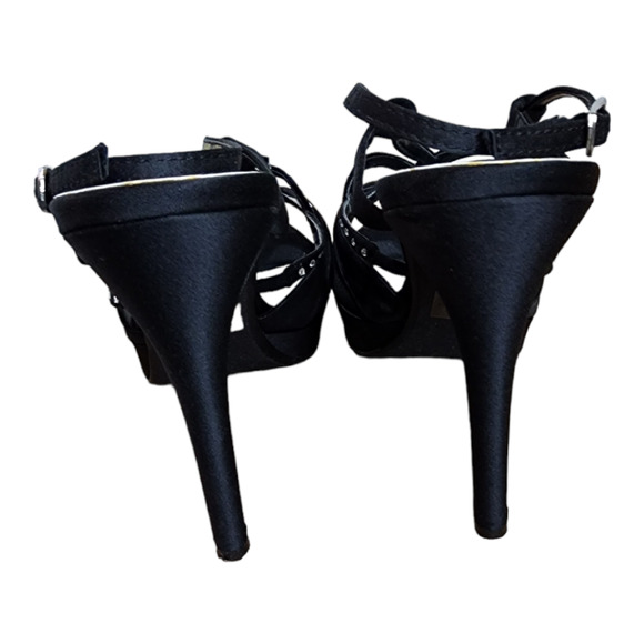 Touch Ups Lonnie Black Satin Rhinestone Platform Heels Women’s Size 8.5 - Picture 8 of 11